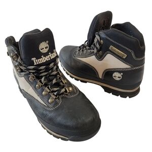 Timberland Mens Lace-Up Hiking Boots Sz 8.5M Black Gray Genuine Leather Outdoor